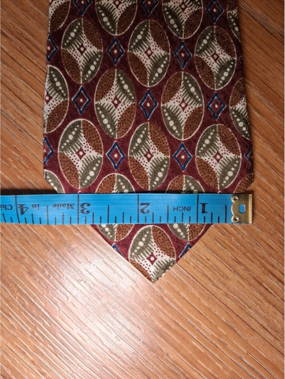 VINTAGE Burberry Silk Tie Red Multicolor Geometric Handmade